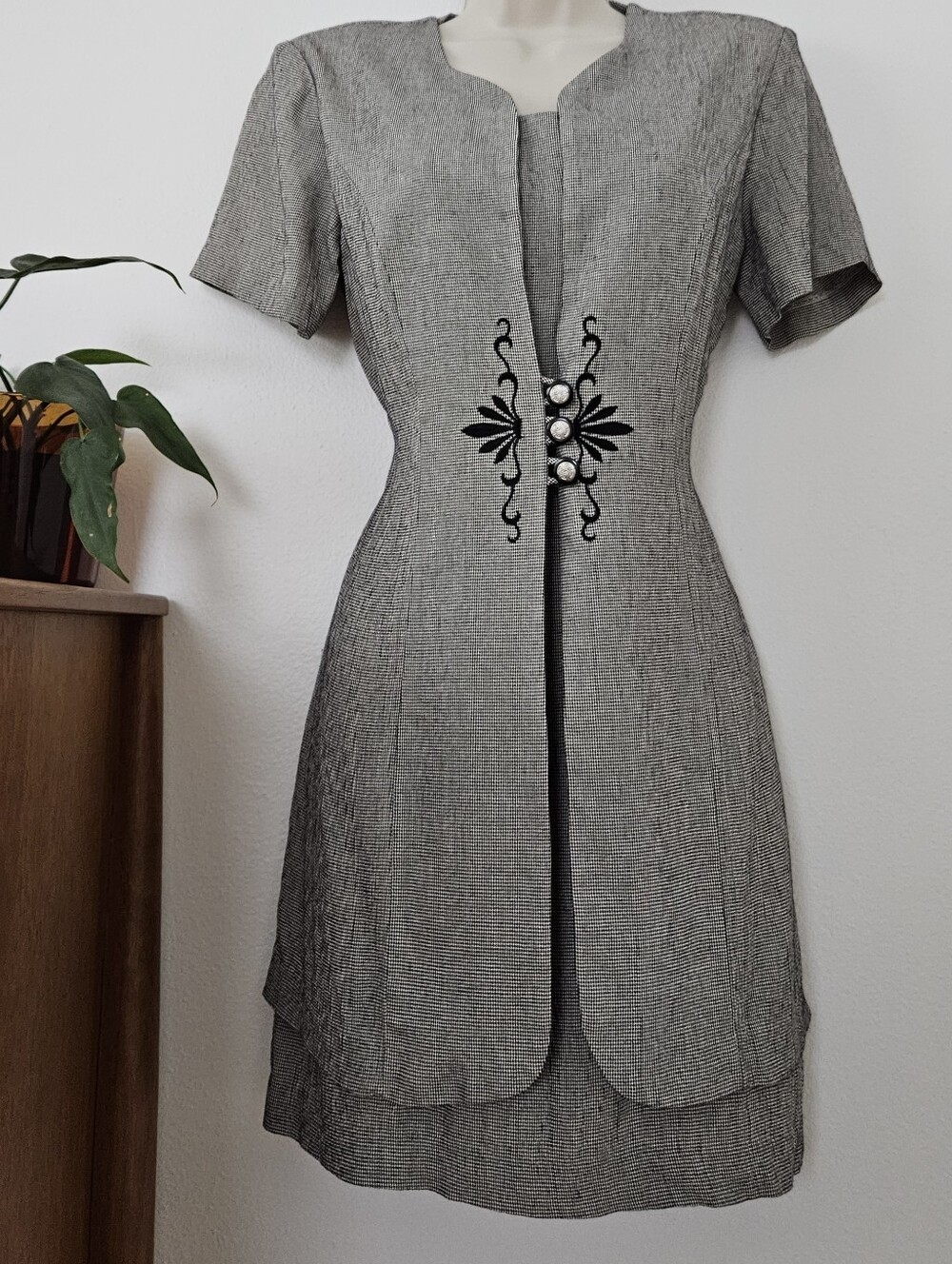 vintage 90s y2k gingham grunge 80s embroider retro mom urban button suit dress